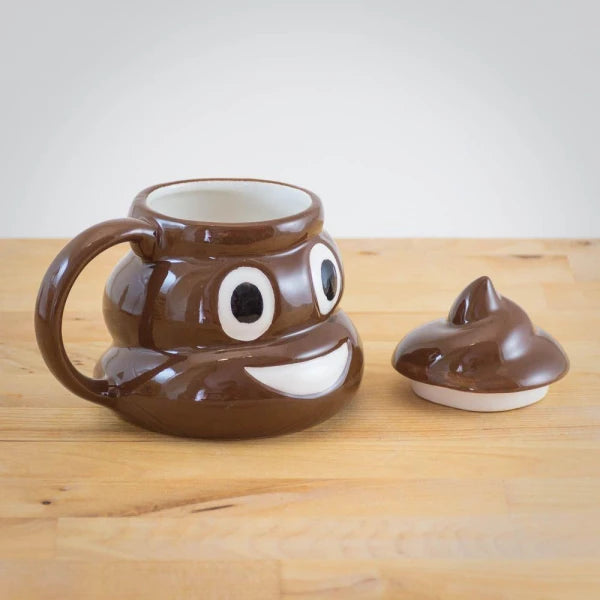 Funny Poop Emoji Mug with Handgrip & Swirly Lid